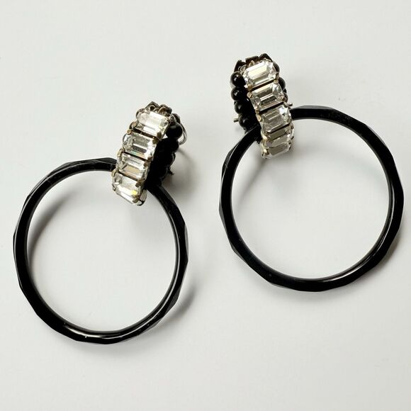 Vintage Louis Rousselet French Couture Faceted Glass Hoop Door Knocker Earrings